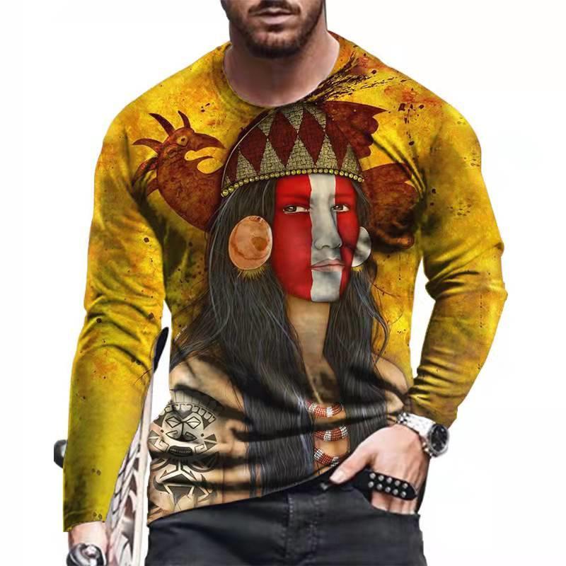 Fashion Indian Pattern Long Sleeve T Shirts Trend Spring Autumn 3D Printed T-shirt For Men Casual Streetwear Oversize Tees Top