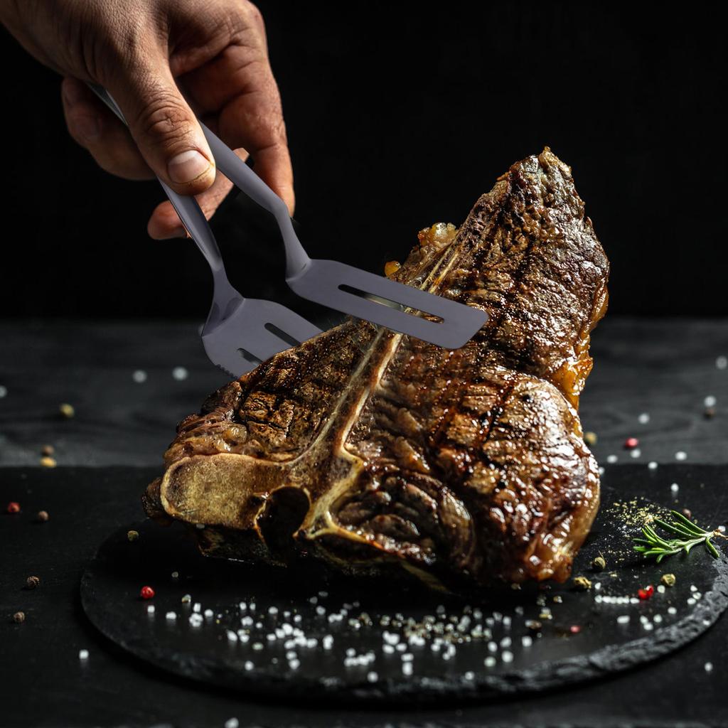 Stainless Steel Grill Clamp, -Scald Double-Sided Spatula Tongs Steak Clamps Grill Shovel Clip For Cooking BBQ Beefsteak Pizza Fish Bread Kitche