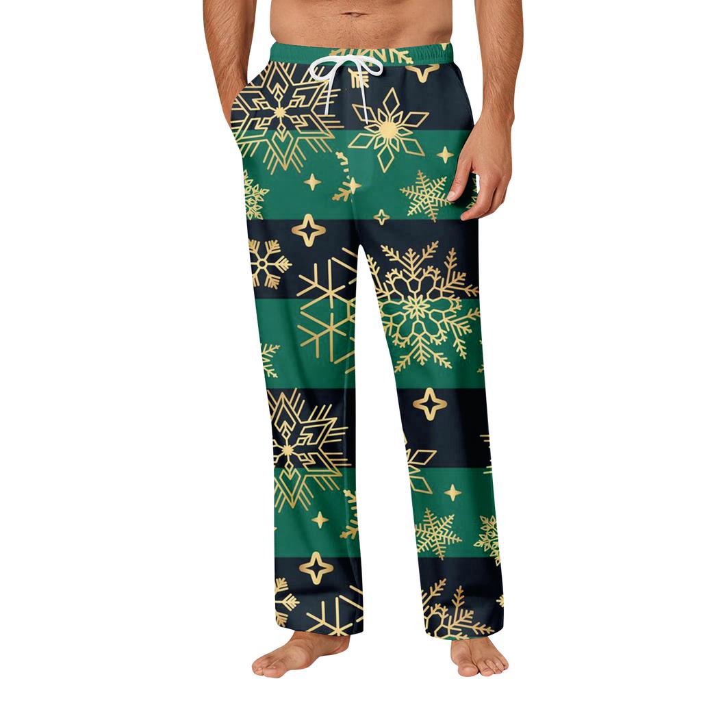 Мужские удобные повседневные брюки с рождественским принтом и карманом, домашние брюки для сна