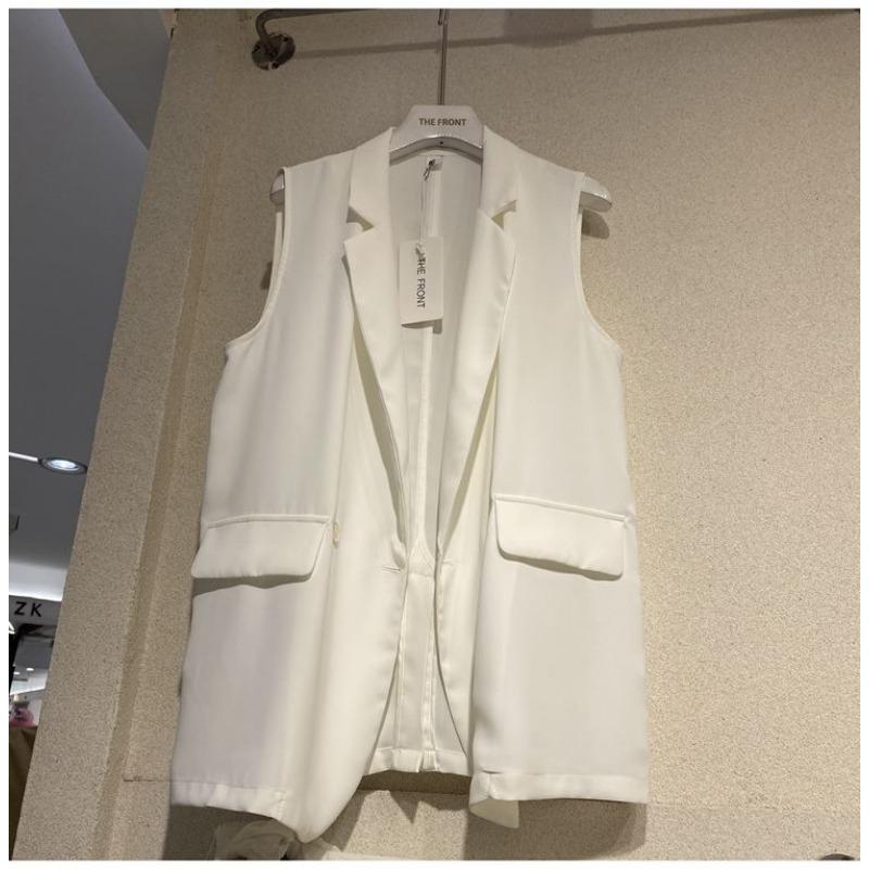 Жилет женский летний свободный тонкий костюмный без рукавов с лацканами на одной пуговице