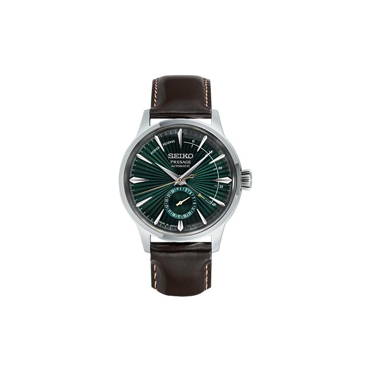 Seiko Мужские часы с механическим механизмом и кожаным ремешком Зеленый циферблат SSA459J1