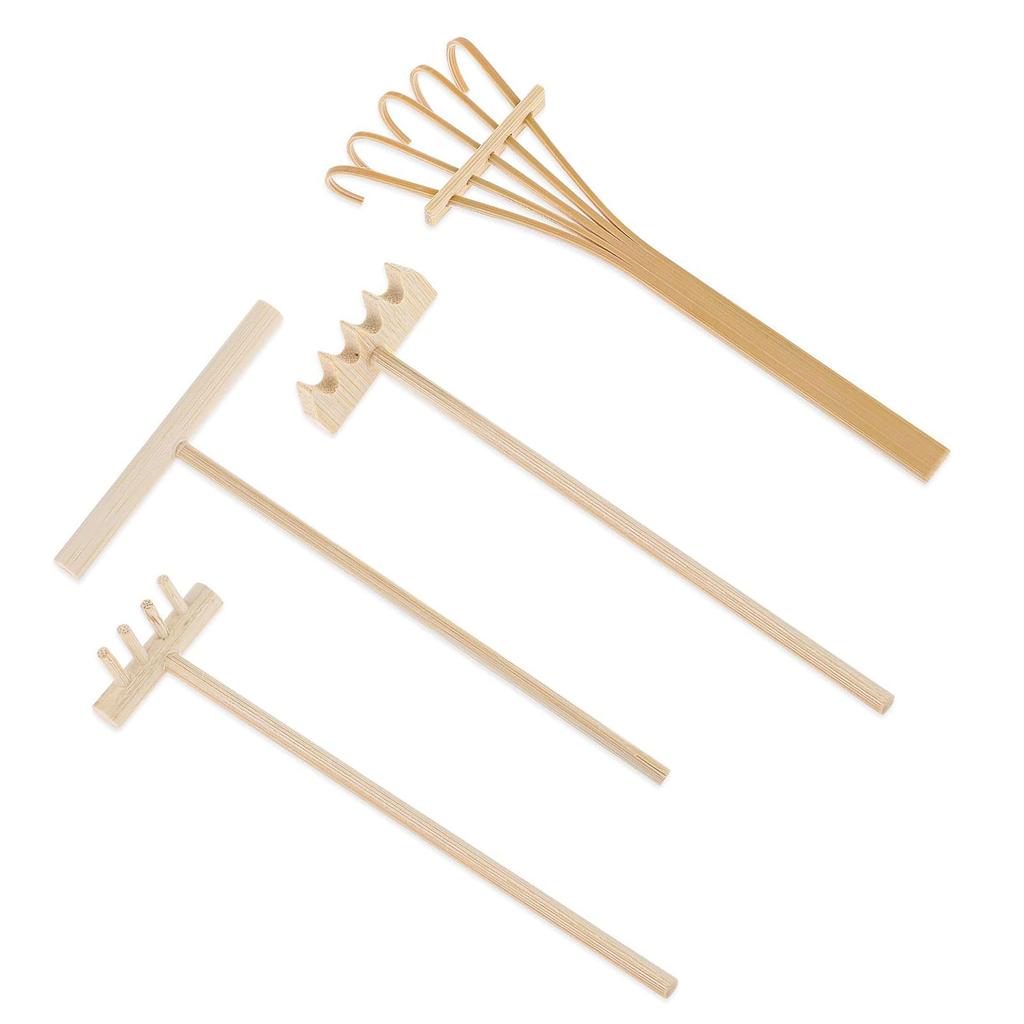 Набор из 4 садовых граблей для песка, миниатюрные деревянные ручки, инструменты для украшения дома и офиса, аксессуары для медитаций и граблей