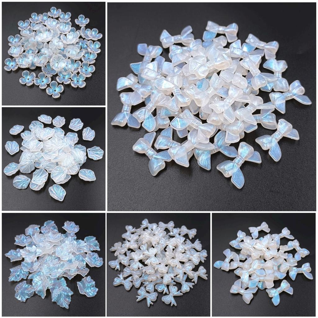 Home Party Supplies 10Pcs Fashion AB White Color DIY Jewelry Accessories Bowknot Flower Loose Beads Creative Leaf Petal Pendants Acrylic