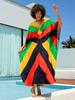 2024 Summer Colorful Patching Sexy V Neck Batwing Sleeve Loose Maxi Dress Women Clothing Bohemian Vacation Beach Cover-ups Q1618