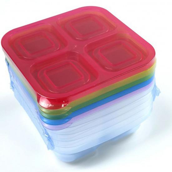 4-Compartment Lunch Box BPA-Free Stackable Food Containers Reusable Meal Prep Storage Food-Grade Microwave Safe Box for Home School Picnic Portion