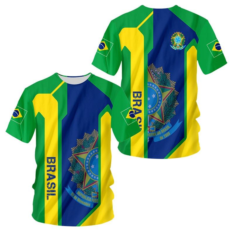 Hot Selling World Cup BRASIL Brazil Flag 3D Printed Pattern T-shirt for Men's Sports Leisure