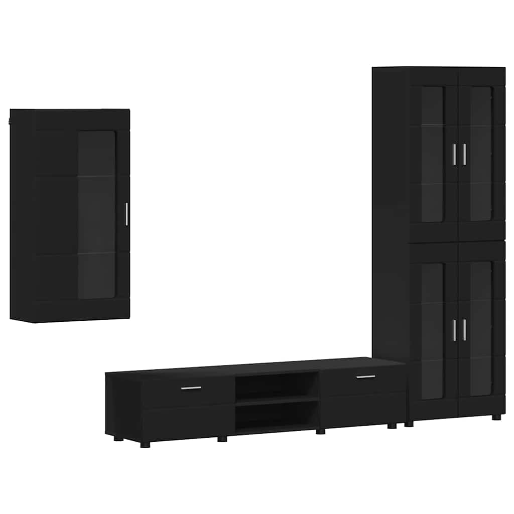 FLORIN 3 Piece TV Cabinet Set with Drawers Black Engineered Wood