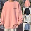 Men Fall Winter Sweatshirt Round Neck Oversized Pullover Soft Warm Long Sleeves Letter Print Streetwear Style Men Mid Length Couple Sweatshirt Top