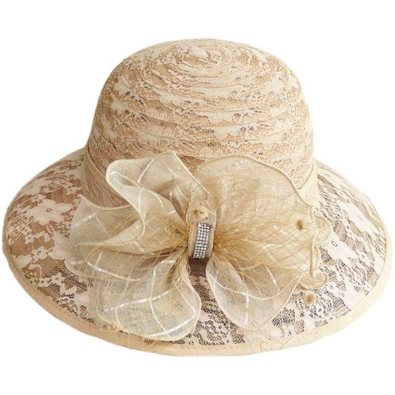 Hat Women's Summer Sunshade Hat Water Diamond Bow Lace Breathable Travel Sunscreen Foldable Sun Hat