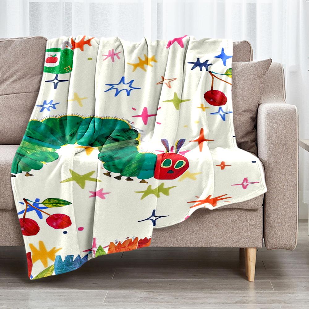 The Very Hungry Caterpillar Theme Printed Blanket - Perfect for Couch, Bed, Travel & Outdoor Use | Machine Washable, Cozy & Durable.