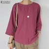 Womens Casual Round Neck 3/4 Sleeve Loose Blouse