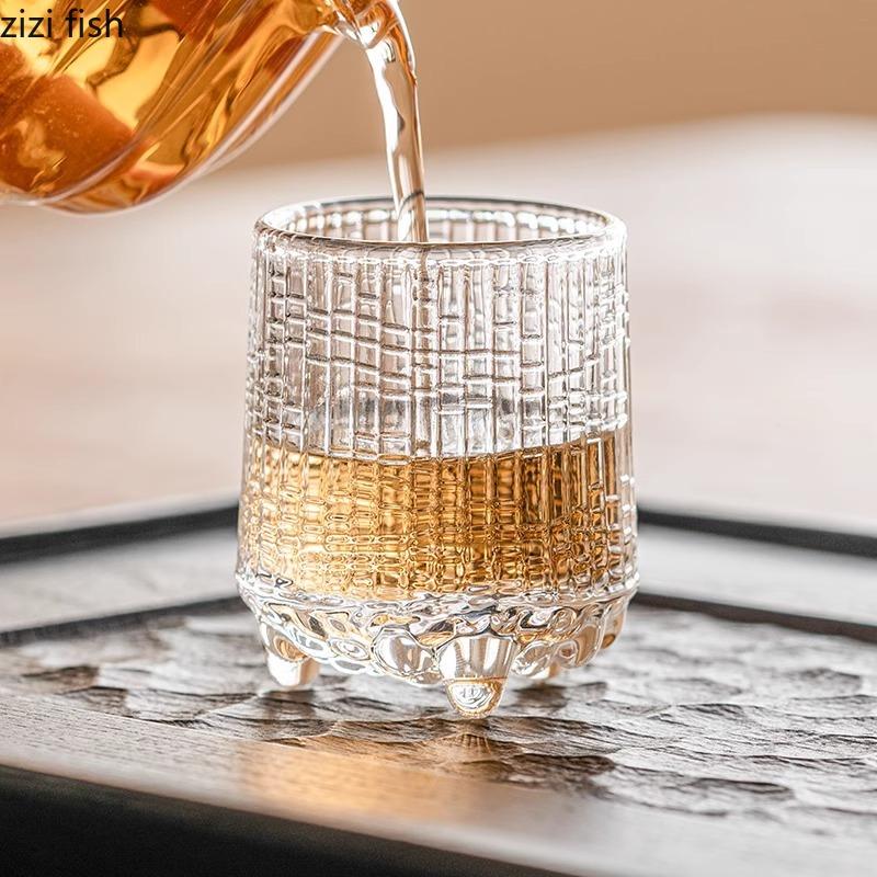 Transparent Glass Three Legged Cup Creative Small Capacity Baijiu Cup Foreign Wine Cup Tea Cups Irregular Drinking Utensils