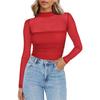 2025 New Women's Half Turtleneck Perspective Long-sleeved T-shirt Y2K Mesh Top
