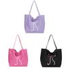 Women Bow Tote Bag Fashion Shoulder Bag Canvas for Outdoor Travel (Purple)
