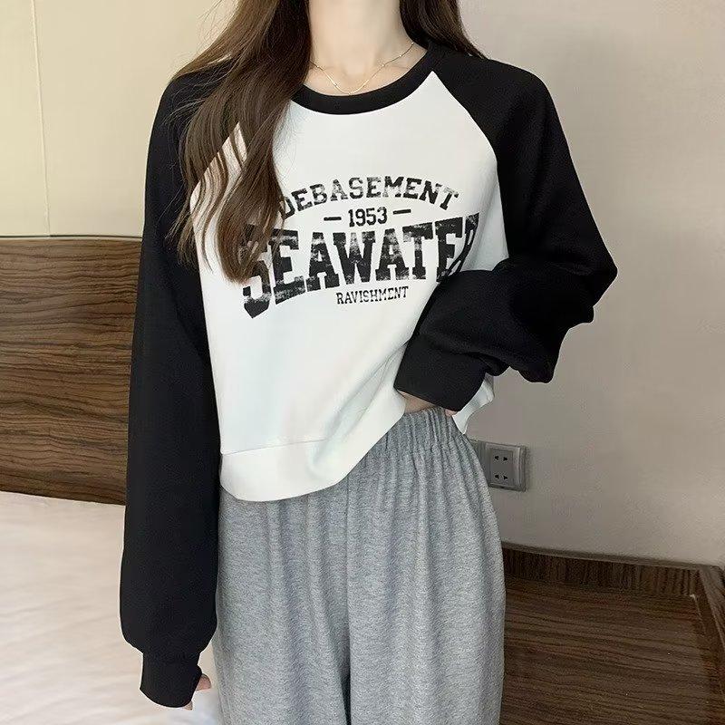 Винтажная тонкая футболка с длинными рукавами, пуловер с буквенным принтом, толстовка, женская одежда, укороченные топы, японская одежда Harajuku Y2K