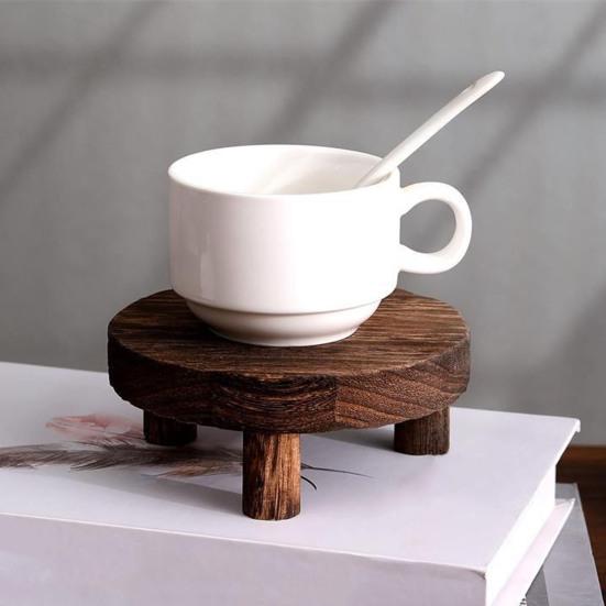 3Pcs/Set Wooden Coffee Mug Holder Decorative Round Stool Pedestal Flower Plants Pot