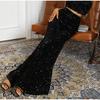 Sexy Women Nightclub Elastic High Waist Casual Loose Wide Leg Glitter Sequin Bell Bottom Pants 2025 New Female Party Trousers