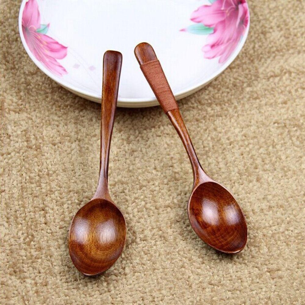 Stirring Mixing Eating Wooden Elegant Dinnerware Kitchen Utensil Scoop Soup Spoons Cutlery