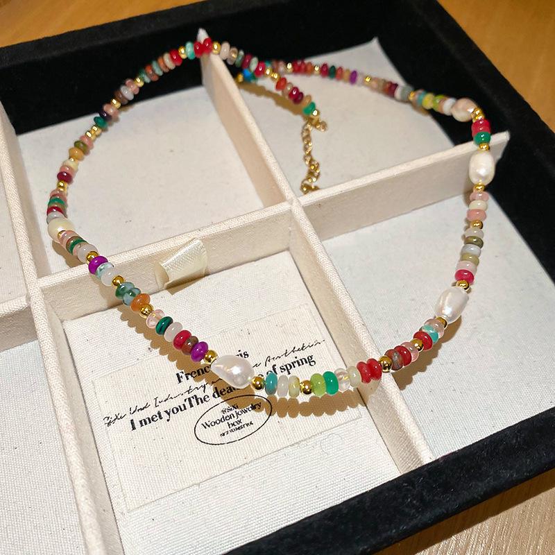 Роскошное хрустальное колье из агата и жемчуга - Этническая цепочка для ключицы