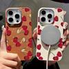 Чехол Cherry Print Slim Matte для Magsafe для iPhone 16 Pro Max 15 14 Pro 13 12 11 TPU Leather Texture противоударный мягкий магнитный чехол для телефона