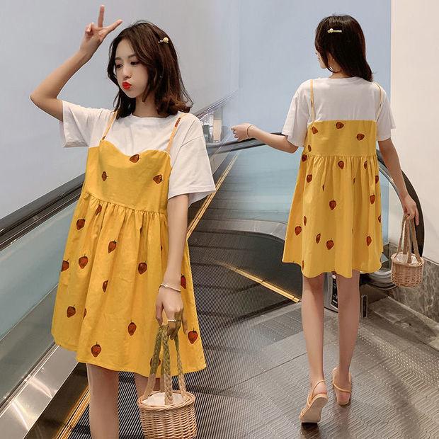 Летняя юбка для беременных из двух частей, длинная - до колена, большой размер