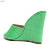 Fashion Women Summer Casual Slides Wedges Pointed Toe Slip On Sandals Black Green Pink Leather One Word High Heel Slippers Large Size 46