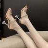 2025 Rhinestone Word with Sandals Outside Wear Women Spring Summer Crystal Stiletto Fashion Sexy Transparent High Heels 7cm/9cm