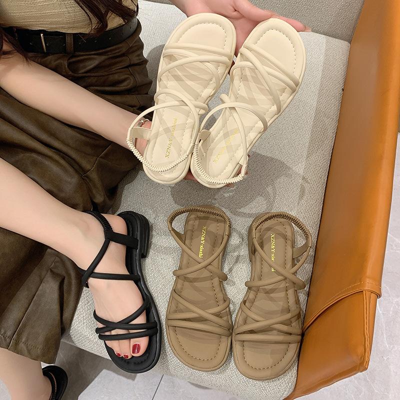 This Year, Temperament Sandals Women's Feet with New Popular 2025 Summer Versatile Models Are Not Tired of Skirts Roman Sandals Flat Bottom