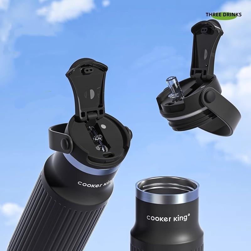 COOKER KING 650 мл Ручная Термокружка с Трубочкой Вакуумная Фляга Кружка для Кофе из Нержавеющей Стали Герметичная Бутылка для Воды для Активного Отдыха