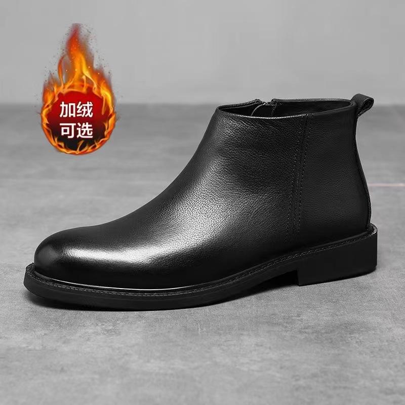 Men's Boots High-quality Leather Boots Plush Warm Winter Boots for Men Side Zip Ankle Boot Busines Casual Dress Boot Botas2024