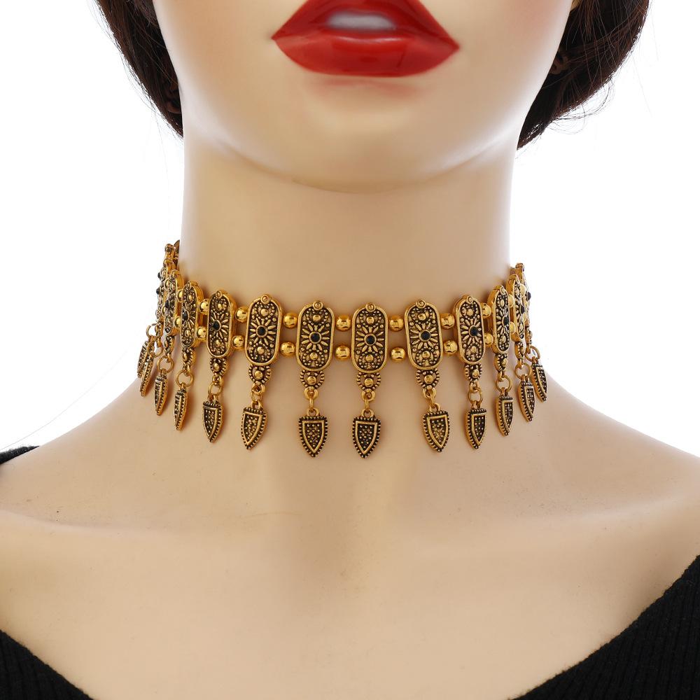 Ретро-цепочка для воротника со стразами в стиле бохо, ожерелье в этническом стиле, модные аксессуары для банкетного платья