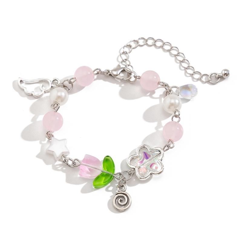 Модный браслет ручной работы с цветочными кисточками, цепочка с цветочным узором и бусинами, регулируемая длина, браслет, ювелирные изделия для женщин