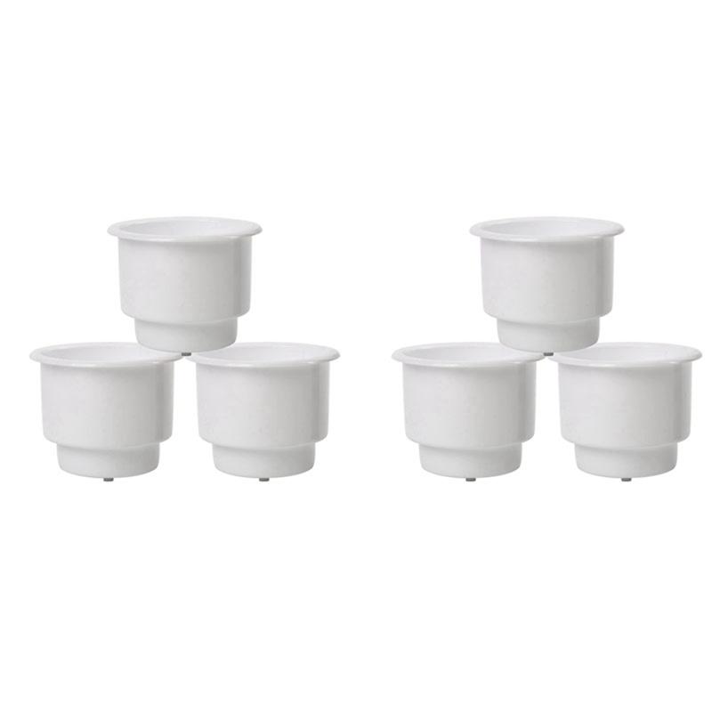 6Pcs Recessed Drop In Plastic Cup Drink Can Holder With Drain For Boat Car Marine Rv Accessories (White)