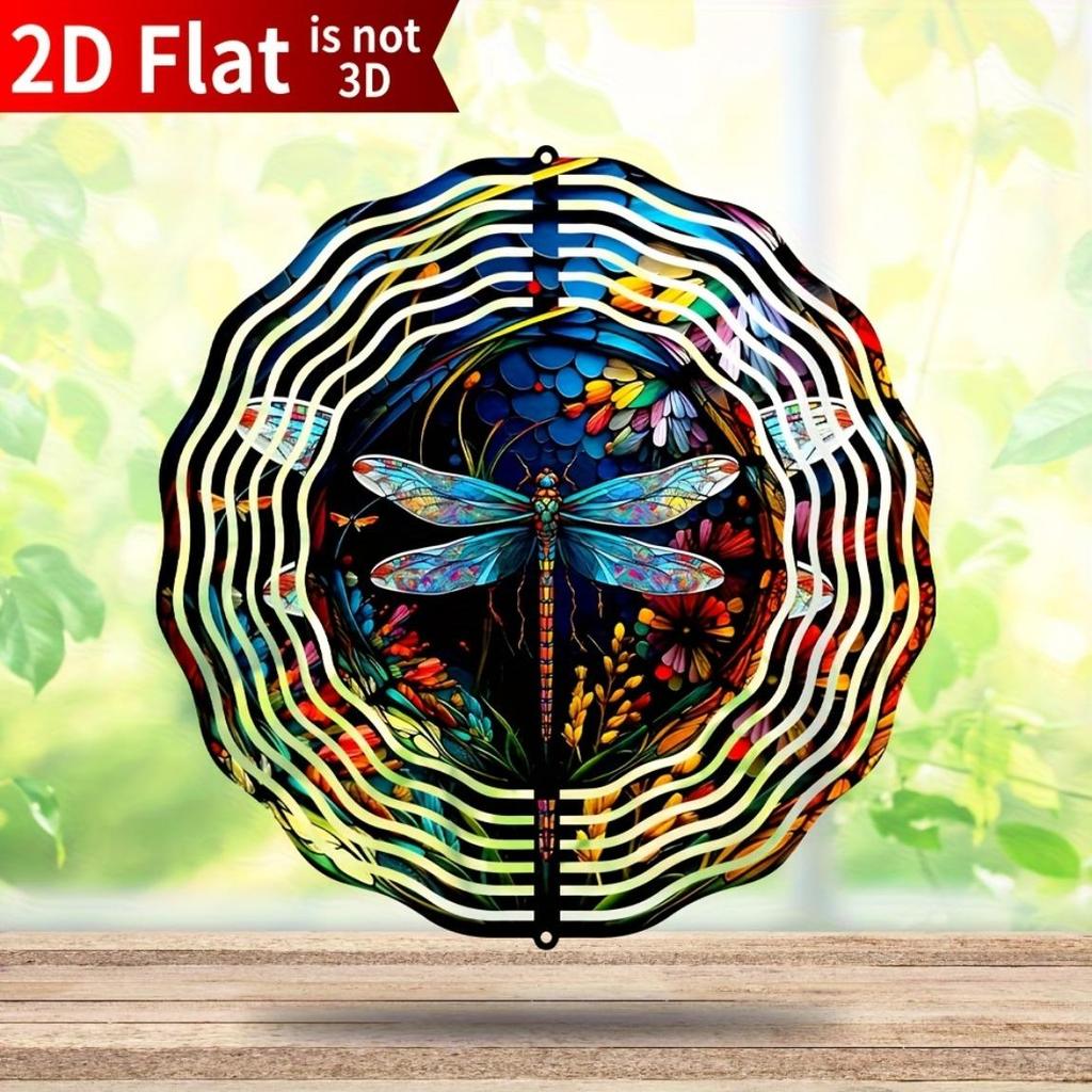 Stainless Steel Dragonfly Wind Spinner 25cm Colorful Floral Kinetic Sculpture for Garden Patio Indoor Outdoor Decor Holiday Gift