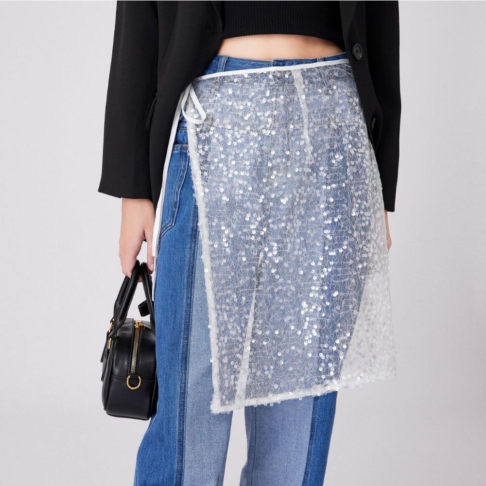 Mesh Sequined Lace Skirt Women'S Floral Stacked Skirt Hem, Hip Cover, Fart Curtain Skirt Tide