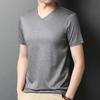 2024 Men's Casual V-Neck Silk T-Shirt: Short-Sleeved, Solid Color, Versatile Summer Top for All Ages