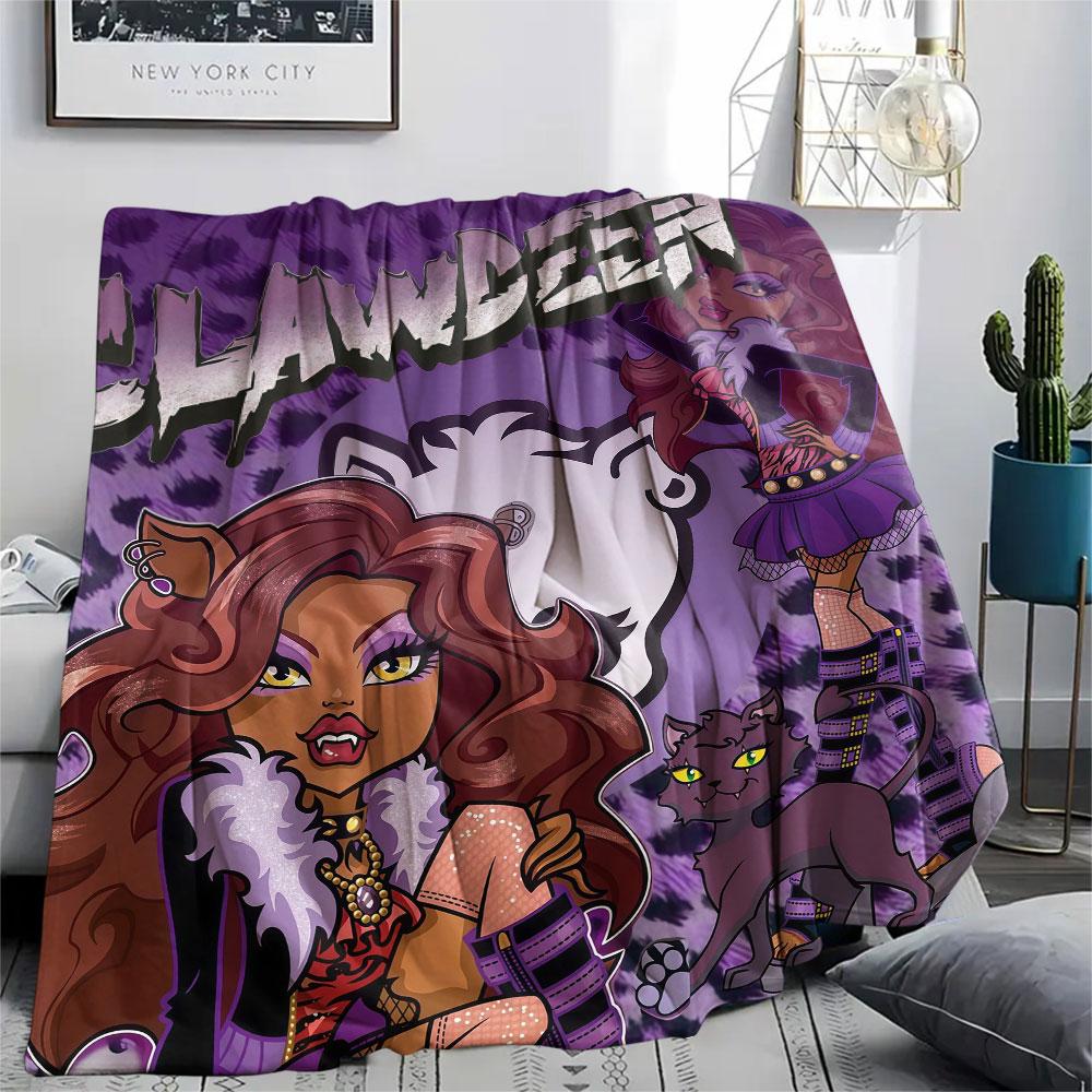 Clawdeen Cartoon Printed Flannel Blanket, soft throw for bedroom sofa, washable, fan merchandise, great gift.