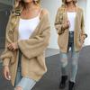 Women Sweater Coat Collarless Lantern Long Sleeve Open Front Knitting Coat Solid Color Loose Fit Mid-length Outwear