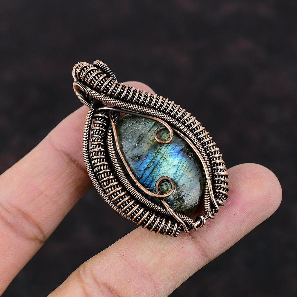Подвеска из лабрадорита, подвеска из медной проволоки, ювелирное изделие ручной работы, оригинальный кулон из драгоценного камня, медное ювелирное изделие, подарок для женщин, подвеска из камня по дате рождения
