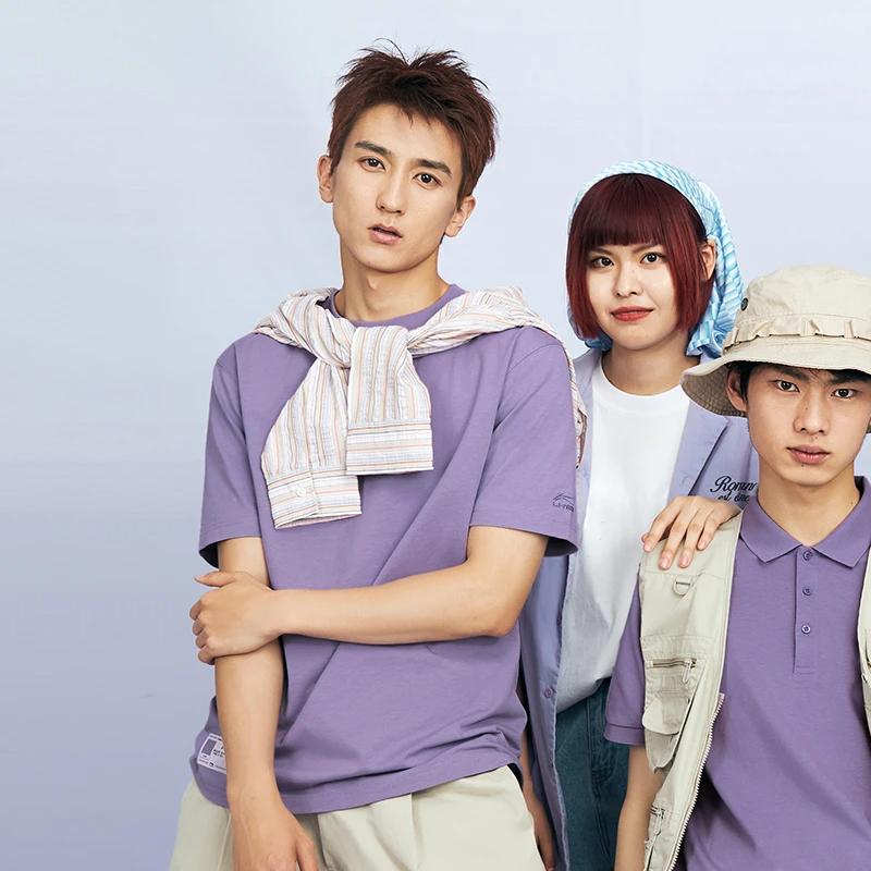 Футболка с вышитым принтом Li Ning, с круглым вырезом и коротким рукавом, женская, розово-фиолетовая, AHST236-1