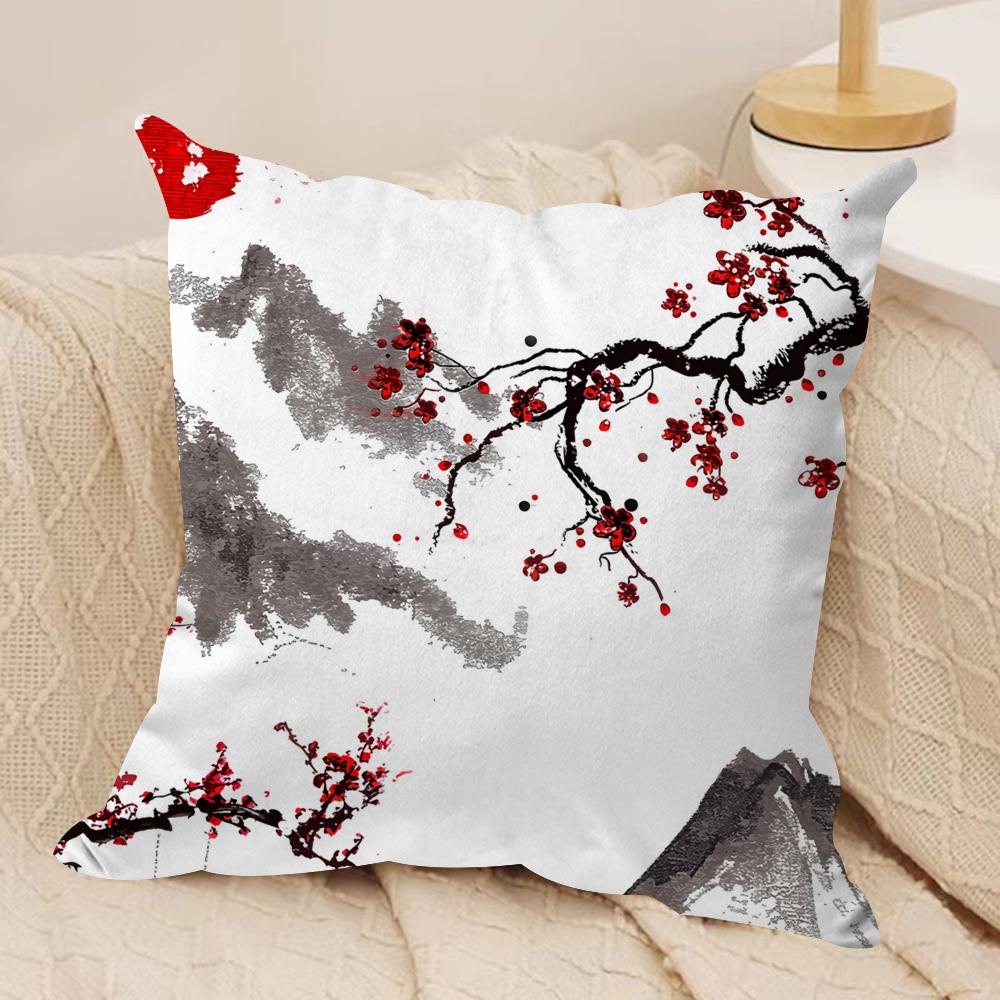 Japanese Pagoda Landscape Cushion Cover Plush Fabric Soft DoubleSided Printed Sofa Warm Winter Home Gift Pillow Cover