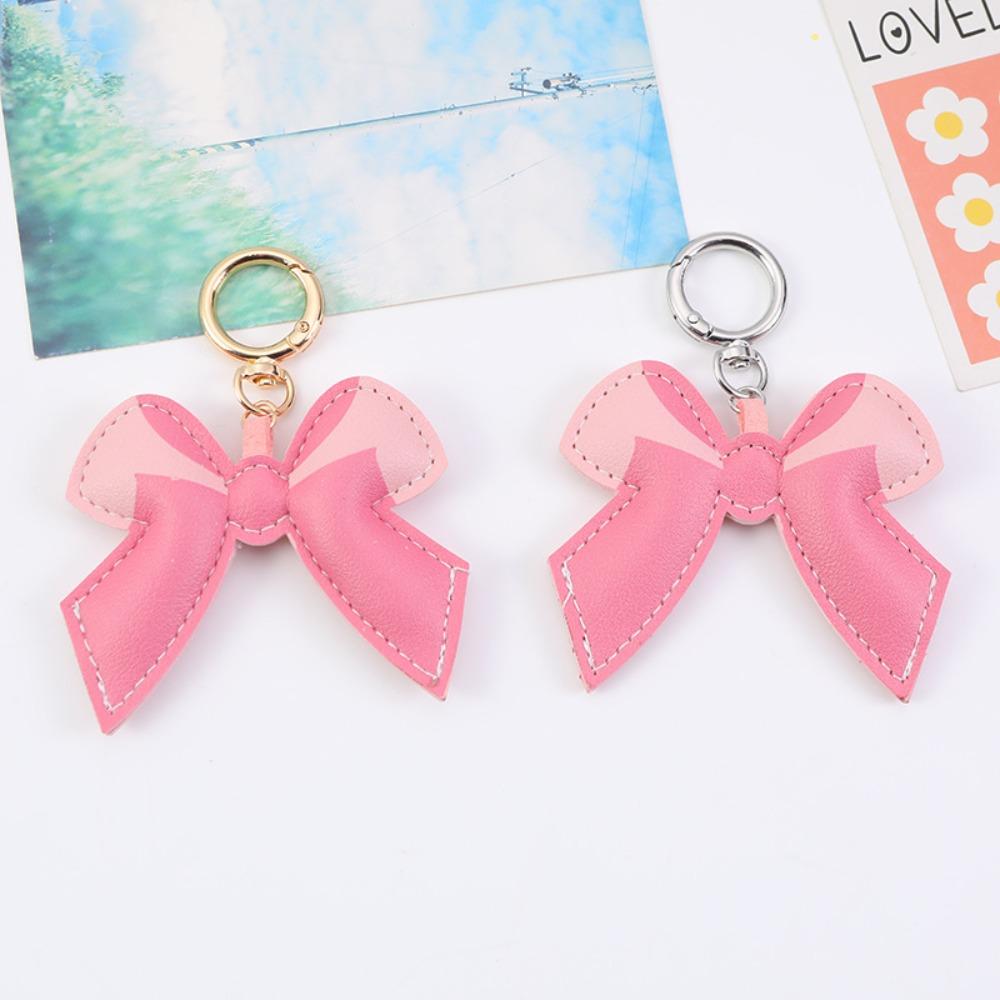 Patchwork Bowknot Keychain Bag Hanging Car Keyring Cute PU Leather Bow Pendant  Kids Girls