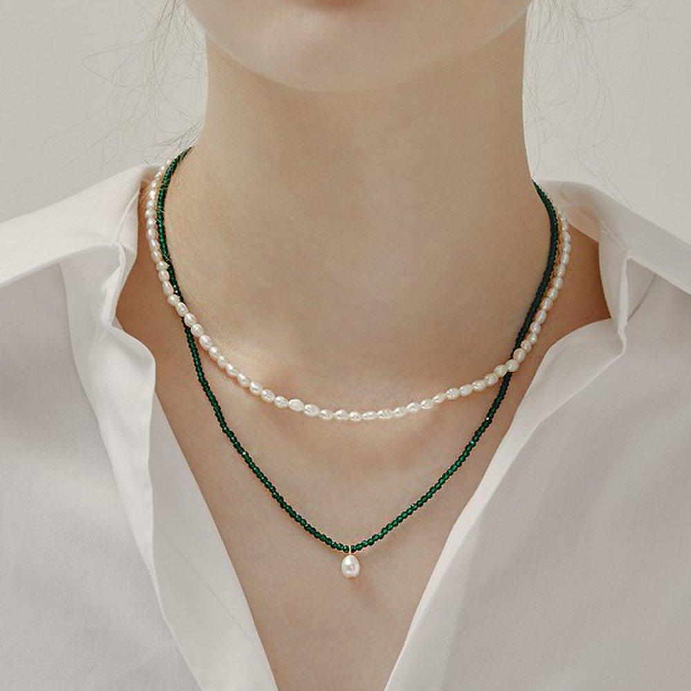 [Hei] Crystal Bead Pearl Necklace