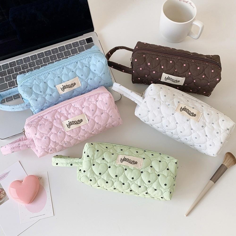 with Lanyard Korean Dots Stationery Bag Pen Bag Cloth Pencil Pouch Love Pencil Case Office