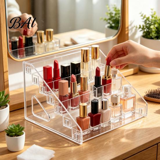 Portable Tabletop Display 5/7 Tier Acrylic Stand with Fences, Perfume Organizer, Nail Polish Organizer Makeup Multifunctional Clear Shelf for