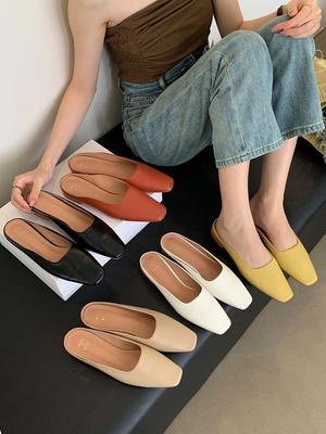 Модные милые женские тапочки с круглым носком, летние уличные шлепанцы, туфли-мюли на плоской подошве с низким каблуком, яркие вечерние туфли для женщин, размер 35-39