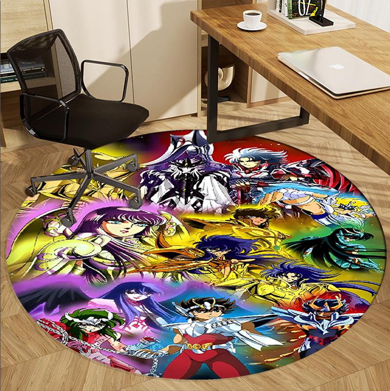Saint Seiya Pattern Round Rug, Indoor/Outdoor Mat, for Picnic, Gameroom, Bedroom, Office, Living Room, Home Decor Carpet, Birthday Gift