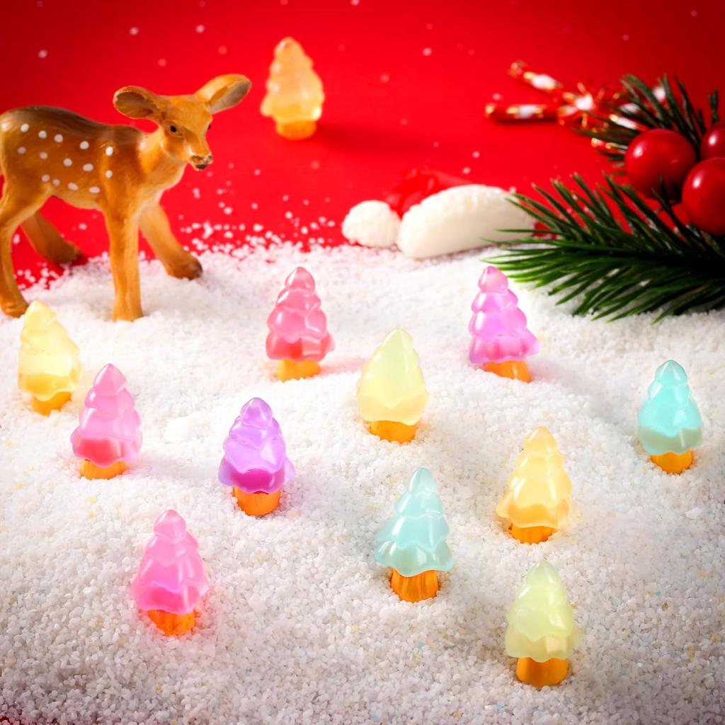 10/20Pcs Luminous Christmas Tree Glow In Dark Mini Resin Decor For Random Color Diy Fairy Garden Party Gift