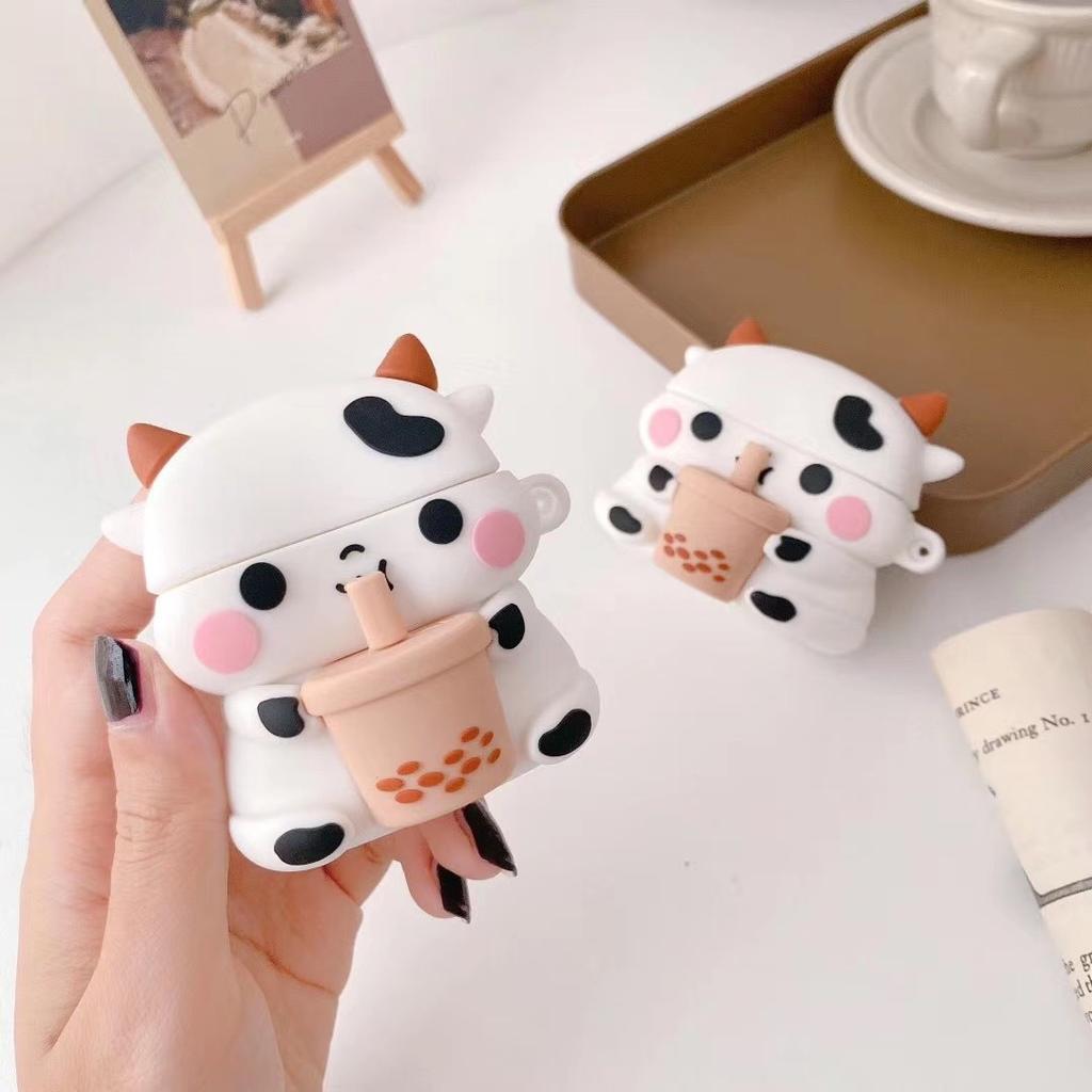 3D Boba Cow Cartoon Case for AirPods Pro 1 2 3 Wireless Earphone Protective Case Cover for Airpods 2 Case Charging Cover Box