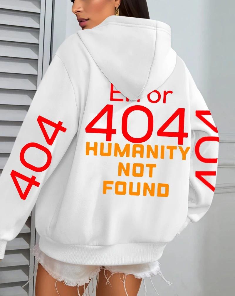 Женский осенний свободный флисовый худи с принтом 'Error 404' и карманом